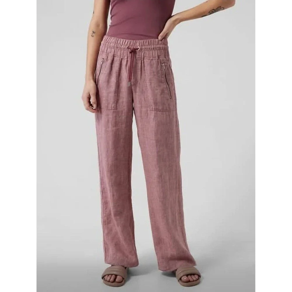 Athleta CABO Linen Wide Leg Pants in Dusty Vintage Rose sz 4 Viral Travel Vaca * - Picture 1 of 13